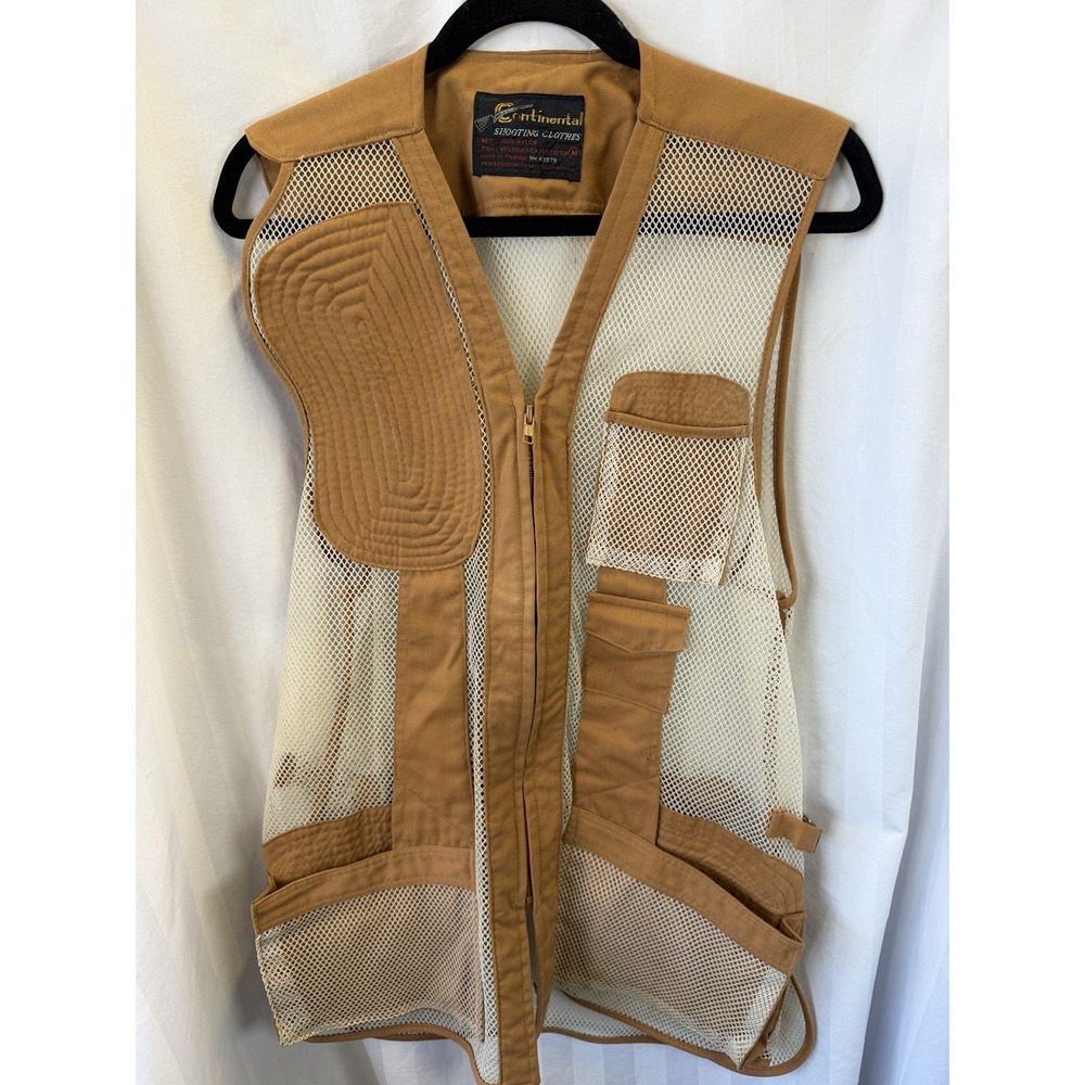 Continental Shooting Vest Mesh Full Zip Padded Shoulder Tan/White Size M